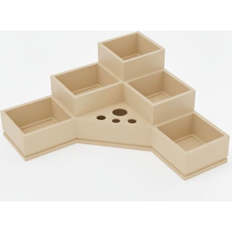Organisateur de salle de bain beige pour cosmétiques et brosses à dents, 5 compartiments, 4 trous (1/3)