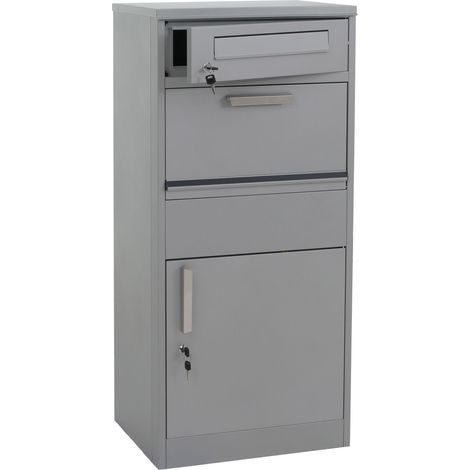 Paketkasten mit LED-Licht HHG-077, Paketbox Standbriefkasten Briefkasten Beleuchtung, Metall 112x50x57cm grau (1/5)