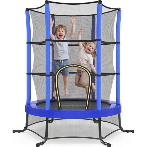 Trampoline rond pour enfants extérieur intérieur 174 x 39 cm avec filets de sécurité coussins de protection en PVC bleu (1/2)