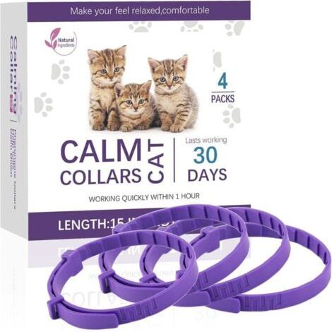 Lot de 4 Collier Anti Stress Chat, Violet Collier Anti-Anxiété Aux Phéromones Naturelles avec Taille Réglable, Colliers pour Soulager L'anxiété Dure 30 Jours pour Petits et Grands Chat (1/4)
