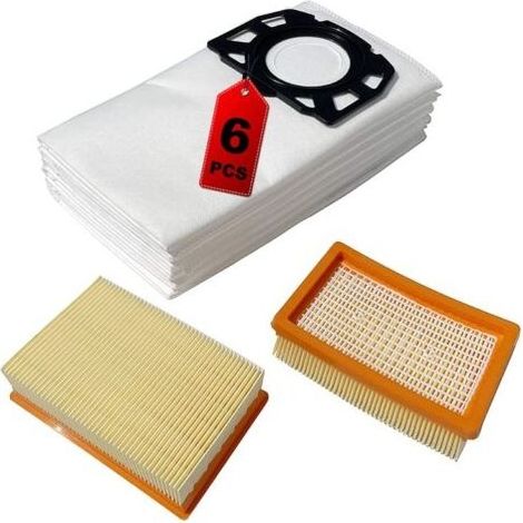 2 Filtre et 6 Sacs pour Karcher wd4 wd5 p 2.863-006.0 KFI 487 KFI 4410 wd5p wd6 premuim wd6 p mv4 mv5 mv6 2.863-005.0 Sac Aspirateur Sachet Accessoires (1/5)