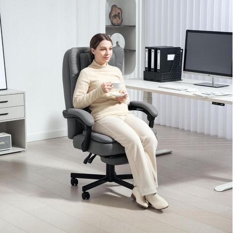 Chaise de bureau ergonomique avec massage, inclinable et repose-pieds, grise, OKWISH (1/5)