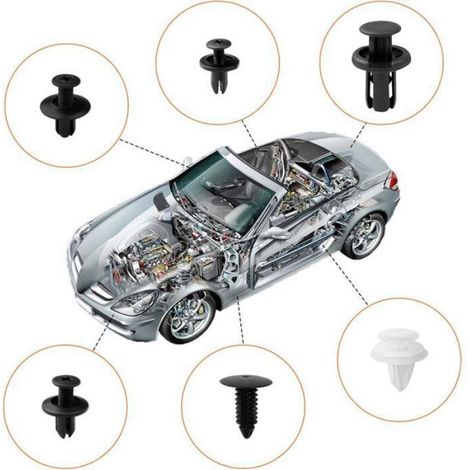 Clips Voiture - 100 Pièces - 6 Tailles - Rivet Plastique - Pour Carrosserie Automobile (1/4)
