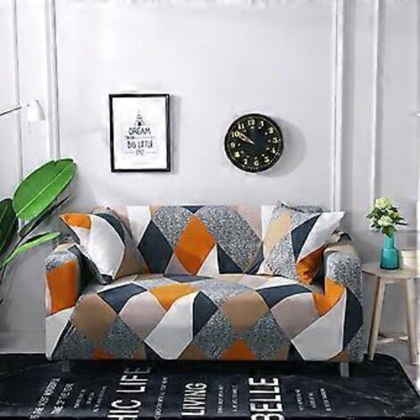 Housse extensible pour canapé, housse imprimée pour fauteuil, housse pour coussins de canapé, protection universelle élastique pour meubles avec 2 taies d'oreiller, anti-chat