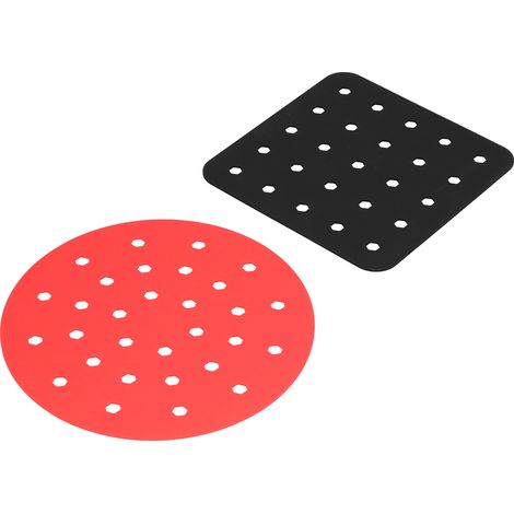 Tapis de friteuse réutilisable en silicone antiadhésif, panier à friture, coussin de cuisson vapeur, accessoires de cuisine (carré noir, rond rouge)