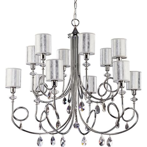 Lustre Delfina chromé abat-jour cristal 12xE14 Jupiter (1/2)