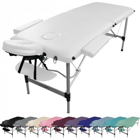 Table de massage pliante 2 zones en aluminium – Housse de transport incluse – Réglable de 58 à 78 cm – Charge max 250 kg – Confort mousse 7.5 cm – Vivezen