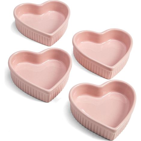 KOWOLL Ensemble de ramequins en forme de cœur, mini ramequins en céramique, compatibles four et lave-vaisselle, roses (1/5)
