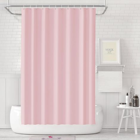 1 Rideau de bain, 180x180 cm, PEVA, étanche, anti-moisissure, lavable, avec 12 anneaux, pour douche et baignoire, Rose