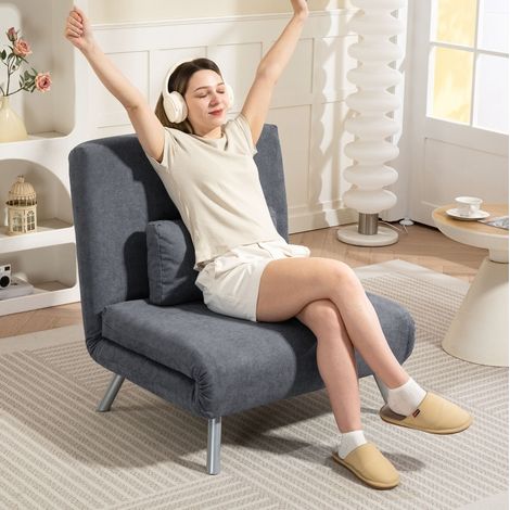 Fauteuil convertible 1 place lit 190 cm gris fonce OKMYHOME (1/4)