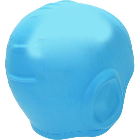 Bonnet de bain imperméable en silicone avec protection des oreilles, 3D, grande élasticité, pour cheveux longs, adulte, bleu clair (1/5)