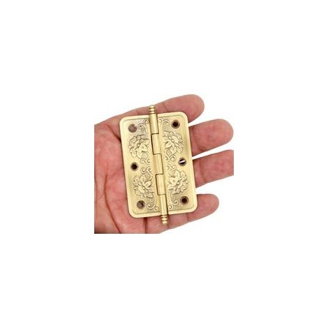 4 PCs Embossed Brass Hinges Decorative Flap Hinges with Flower Patterns for Wooden Chest Trunck Cabinet Cupboard (1/4)