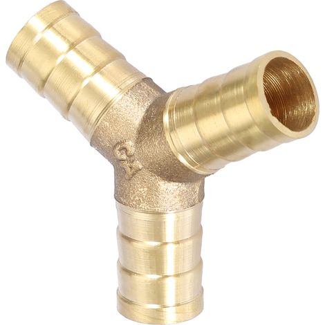 Raccord de tuyau en Y à 3 voies en laiton avec embout cannelé, pour air, eau et gaz (diamètre extérieur 12 mm, 2 pièces) (1/5)
