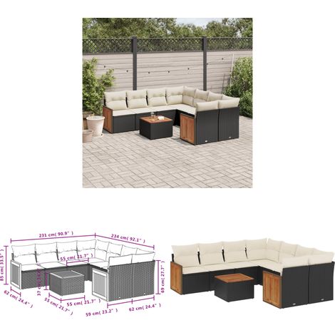 9-tlg. Garten-Sofagarnitur mit Kissen Schwarz Poly Rattan - Gartenmöbel - Esstisch - Lounge Set - Rattan Möbel - Outdoor Furniture - Home & Living (1/3)