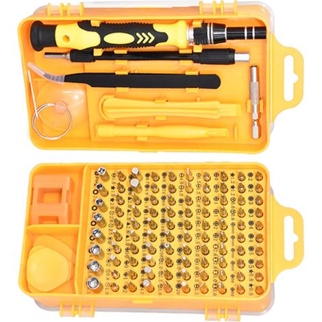 Kit de tournevis multifonctionnel 115 en 1 pour la réparation et le démontage de montres et de téléphones (jaune)