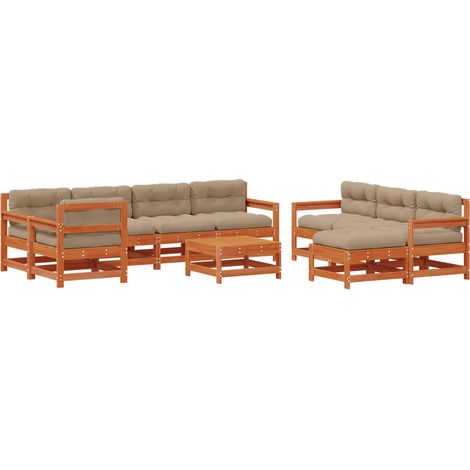 Garten-Lounge-Set 10 pcs Wachsbraun Massives Kiefernholz vidaXL
