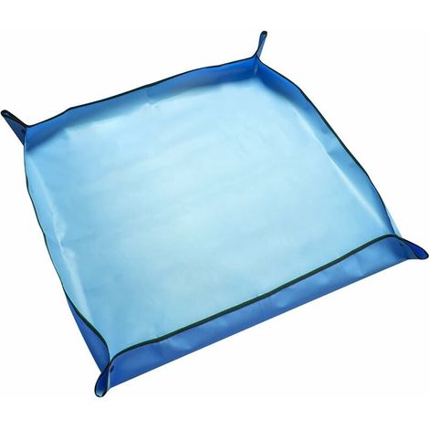 Esterilla para macetas de 100 x 100 cm, bandeja portátil para macetas de interior, cuadrada, plegable y ordenada, lona impermeable para trasplantar plantas (azul) (1/4)