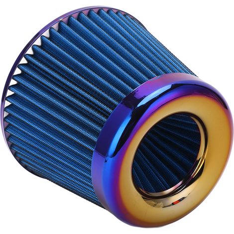 Filtre à air d'admission d'air pour voiture 76 mm (3 po) haute performance, lavable, réutilisable, conique, accessoire universel, bleu (1/5)