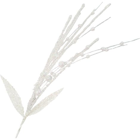Künstlicher, glitzernder Beerenstiel mit 6 Zweigen, 60 cm lang, mit 2 Blättern, glitzernde Weihnachtsdekoration für Tischdekorationen, weiß (1/2)