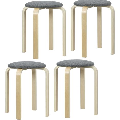 Set di 4 sgabelli impilabili rotondi imbottiti in tessuto effetto lino grigio 40x40x45 cm MODENUIT (1/5)