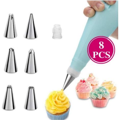 DIY Patisserie Accessoire Kit,avec 6 Douilles Patisserie et 1 Poches à Douille en Silicone Réutilisable,pour (1/4)