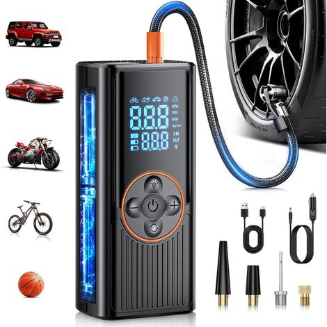 Gonfiatore per pneumatici senza fili da 6000 mAh, compressore d'aria portatile da 150 PSI, pompa elettrica ricaricabile per bici con display digitale e luce LED, spegnimento automatico, per auto, moto