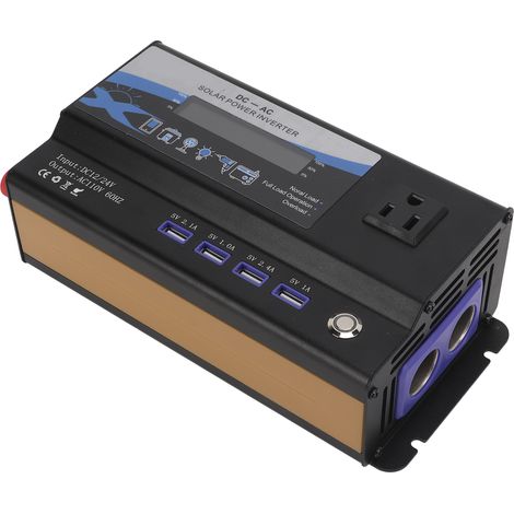 Convertisseur de courant pour voiture 700 W, 12/24 V vers 110 V CA, 60 Hz, prise américaine, avec éclairage d'ambiance, 4 ports USB et onde sinusoïdale modifiée. (1/5)