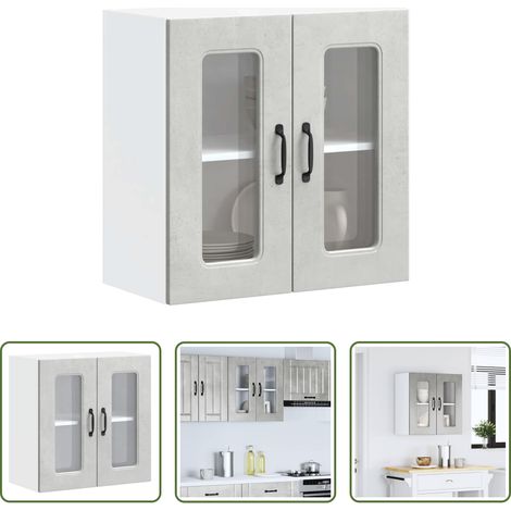 vidaXL Wandregal -  Küchen-Hängeschrank mit Glastür Kalmar Betongrau Holzwerkstoff (1/5)