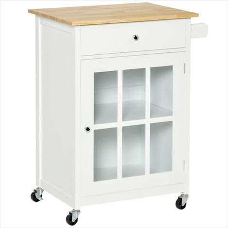 Desserte de cuisine roulante 3 niches avec tiroir et placard MDF (1/5)