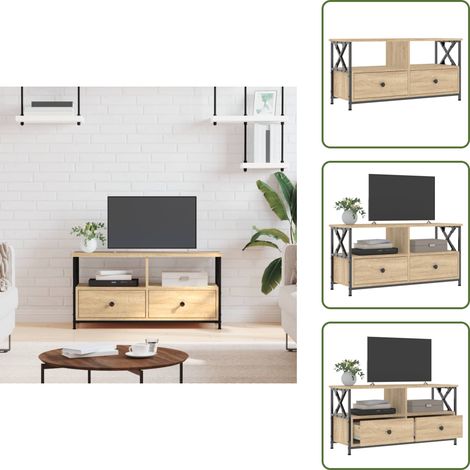 Mobile in legno multistrato - vidaXL Mobile TV Rovere Sonoma 90x33x45 cm Legno Multistrato e Ferro - Mobile con cassetti