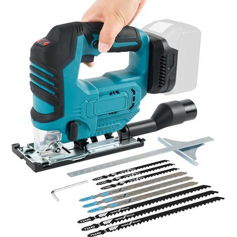 Scie sauteuse sans fil compatible avec batterie Makita 18V 500W Outil de coupe sans balais 3300 tr/min, coupe biseautée de 45° avec lames de scie sauteuse pour coupe (1/5)