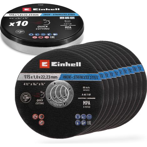 Original Einhell Trennscheiben Metall, 10-tlg., Ø 115 mm in Dose (Schnelles Trennen, Metallverarbeitung, Leichter Schnitt, MPA-zertifiziert, Markenunabhängig) (1/5)