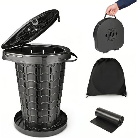 XXL Toilette Portable avec Sac Et 10 Sacs WC Camping avec Couvercle, Max 227 Kg, Toilettes Sèches pour Camping, Randonnée, Pêche, Embouteillages (1/4)