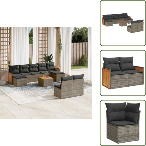 The Living Store Salon de jardin avec coussins 10 pcs gris résine tressée - Ensemble Salon De Jardin - Meuble De Jardin - Salon Extérieur - Mobilier De Jardin - Chaise Longue (1/5)