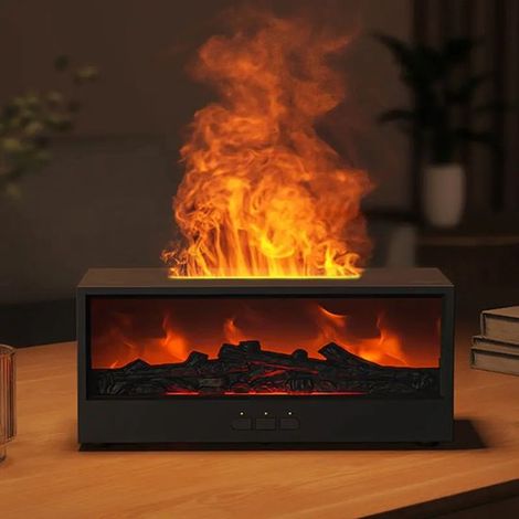 Diffusore di aromi Black Flame con fiamma realistica, umidificatore per aromaterapia, luce LED a ultrasuoni, timer, telecomando, silenzioso per il relax. (1/5)