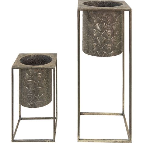 Lot de 2 Porte-plantes Décoratifs en Fer Marron Doré pour Intérieur 25x62 cm et 20x34 cm - PANGIVO (1/5)