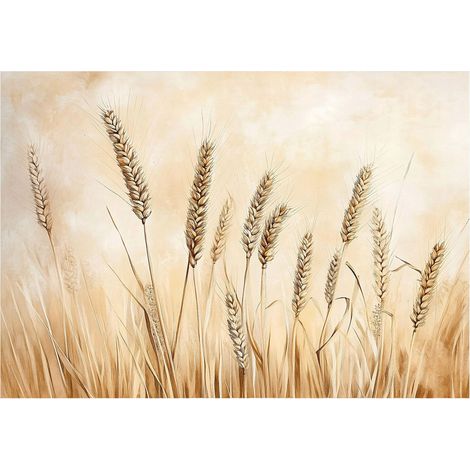 Papier peint boho avec des épis de blé, décoration murale beige pour salon – 200 x 140 cm Wallarena