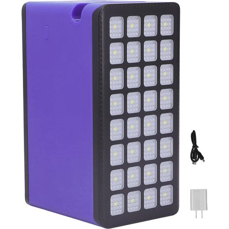 Banque d'énergie solaire 100000mAh 32LED 4 ports USB Chargeur solaire portable pour extérieur Prise US 100-240V Violet (1/5)