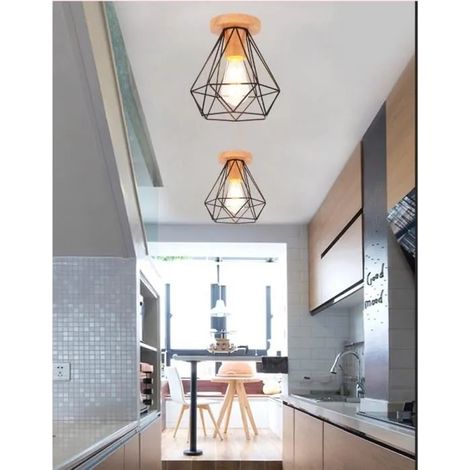 U-do Lot de 2 Plafonnier Retro en Cage Noir E27 Lampe Plafonnier Industriel Vintage Style Edison pour Salon Chambre (1/4)