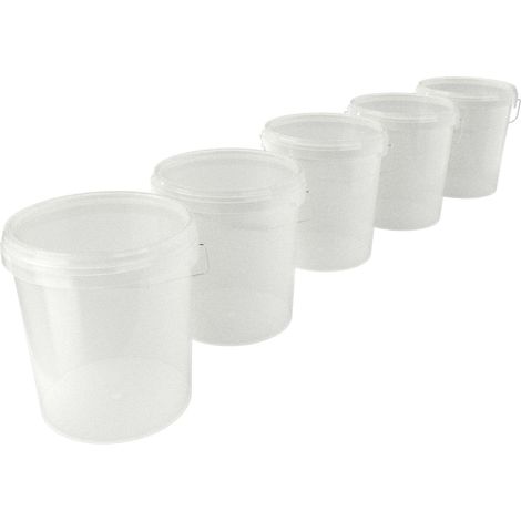 5x Seau avec couvercle Seau à vide en plastique poignée 15,9l alimentaire couleur naturelle