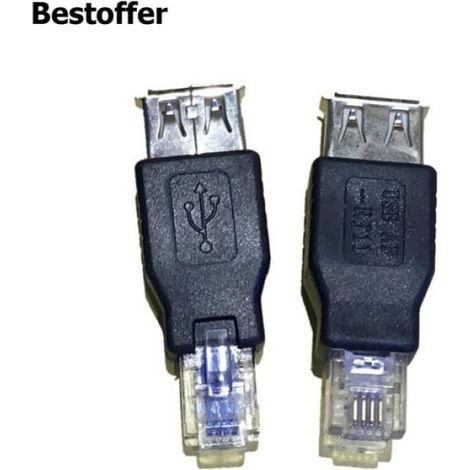 Adaptateur USB 2.0 Femelle vers RJ11 RJ12 4 Broches - Convertisseur Téléphone 6P4C - 2 Pièces (1/4)