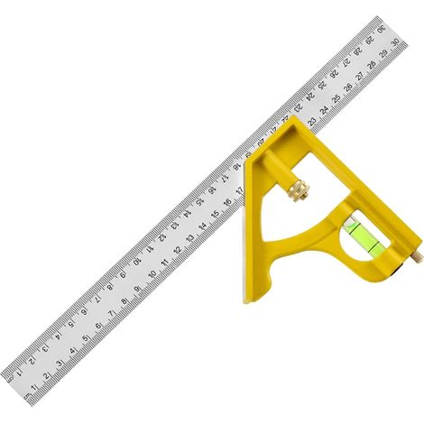 Combination Square, Straight Edge Machinist Square, Heavy Duty Design, Multi-Angle Measuring Tool, Adjustable Stainless Ruler Head for Woodworking, Carpentry, Home, Construction, Yellow (1/5)