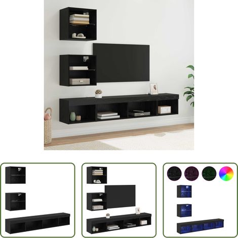LED Wandregal - TV Wand Einheiten mit LED mit LED 5 pcs Schwarz Eichen-Optik (1/5)
