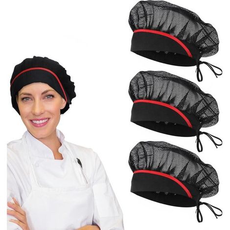 3 gorros de chef ajustables para mujer - Negro (1/5)