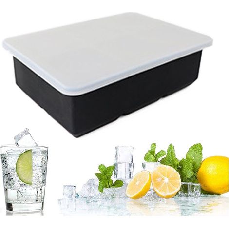 Eisform – Lebensmittelechtes Silikon – Für 3,5 cm große quadratische Eiswürfel – Mit auslaufsicherem Deckel – Stapelbar – Für Whisky und Cocktails – 2-teilig (1/5)