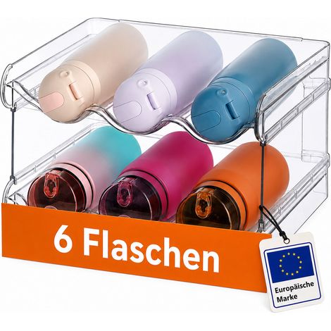 Relaxdays Flaschenhalter Set, stapelbar, 6 Flaschen, 2 Etagen, HBT: 15x28x20 cm, Kühlschrank Organizer, transparent (1/5)