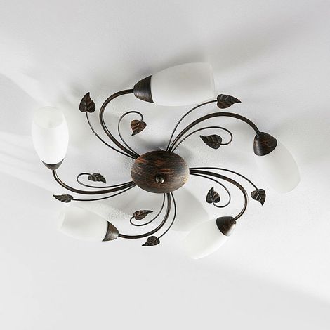 [GEBRAUCHT] B-Ware Deckenleuchte Lampe Lindby Stefania Landhausstil Schwarz Gold Glas Metall 5 Flam