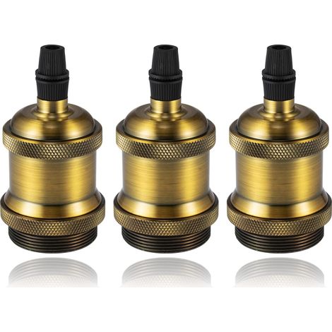 Vintage E27 Adaptateur Douille,Suspension lampe,Solide Cuivre Céramique Douille pour Plafonds Bricolage Suspension Lampe（Laiton Antique,3pcs） (1/5)