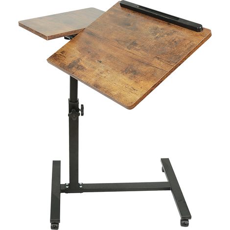 Bureau Mobile avec 4 Roulettes, Bureau Haut, Réglable en Hauteur, Poste de Travail Mobile, Table pour Ordinateur Portable avec Plateau pour Clavier, pour Salon, Chambre, 60 x 34.5 x 58/90 cm, jaune (1/5)