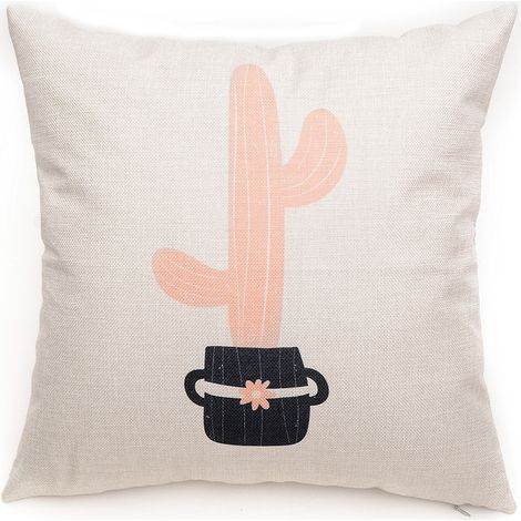 Housse De Coussin En Lin Motif Cactus Décoration Salon Bureau Canapé Beige 1 Pièce (1/2)
